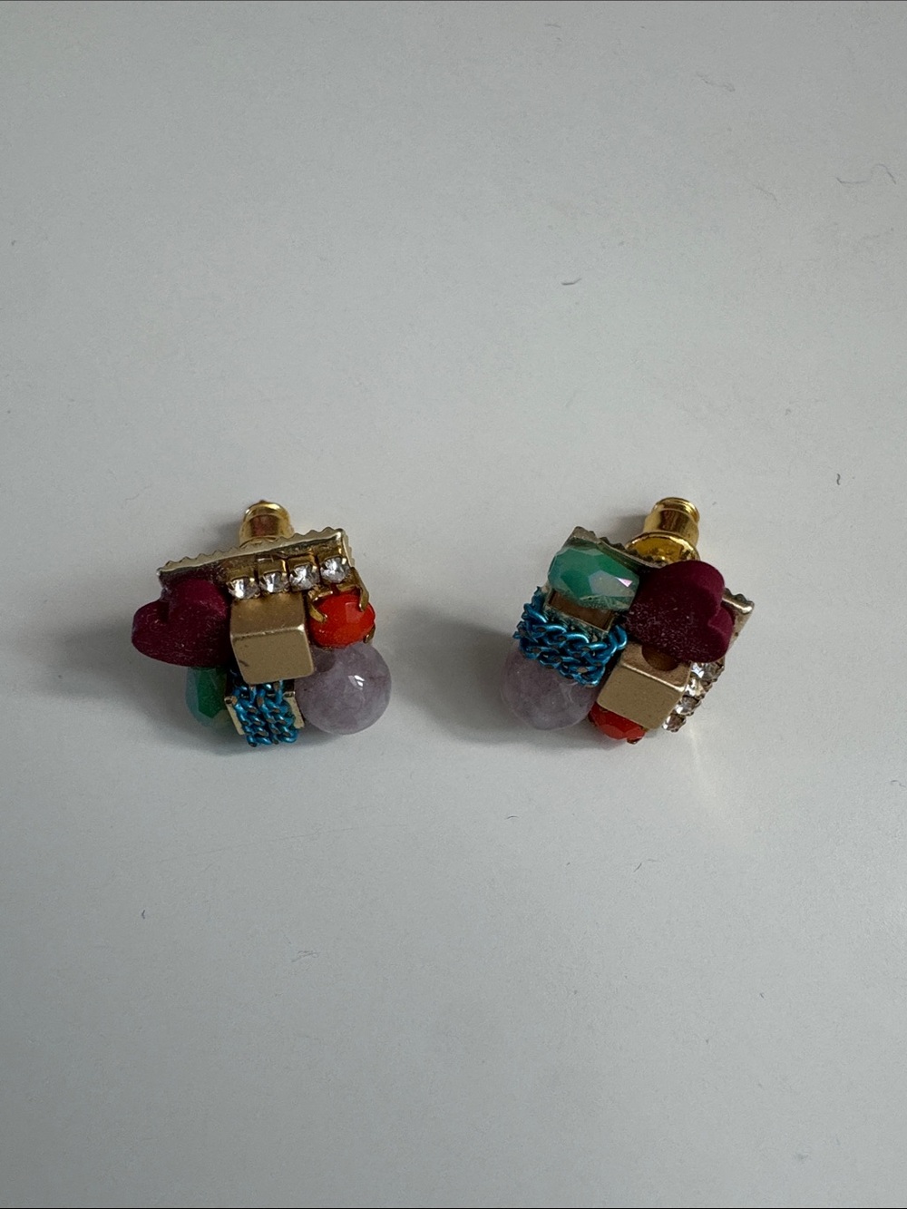Colorful Cluster Stud Earrings - Mixed Stone & Gold Accents